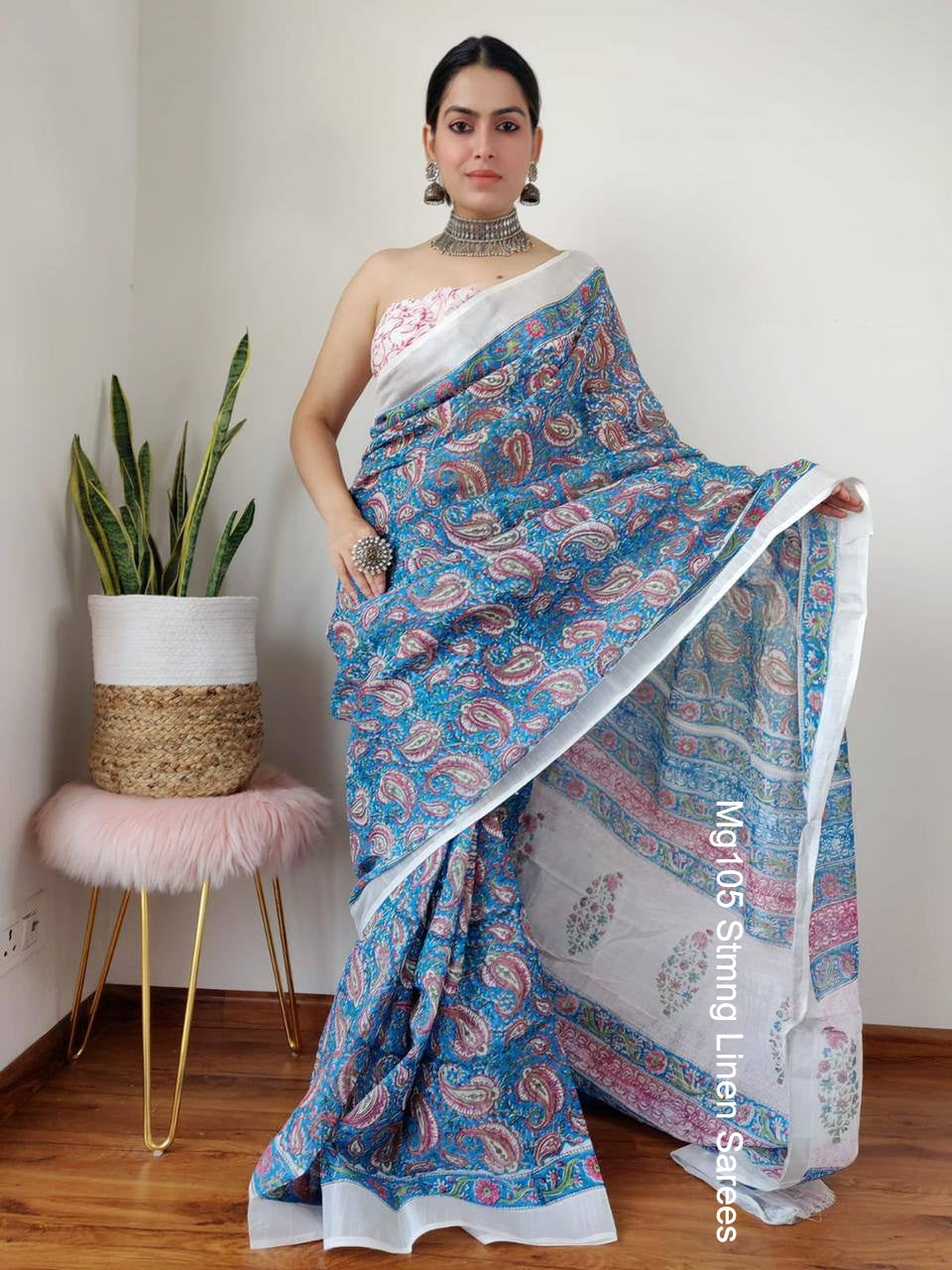 Mg105 Stmng Linen Sarees