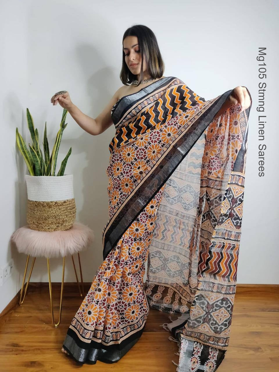 Mg105 Stmng Linen Sarees