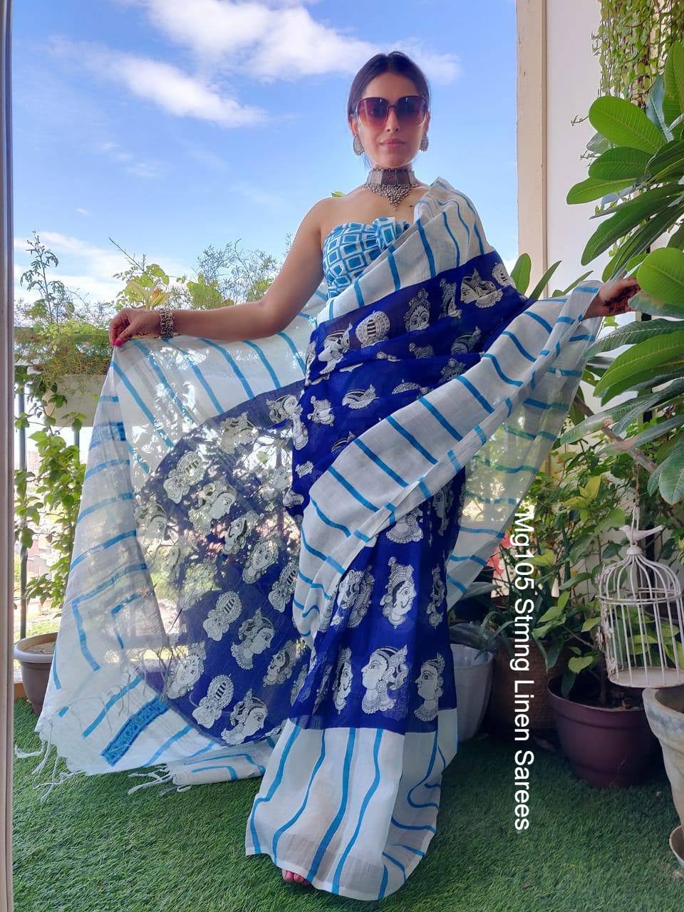 Mg105 Stmng Linen Sarees