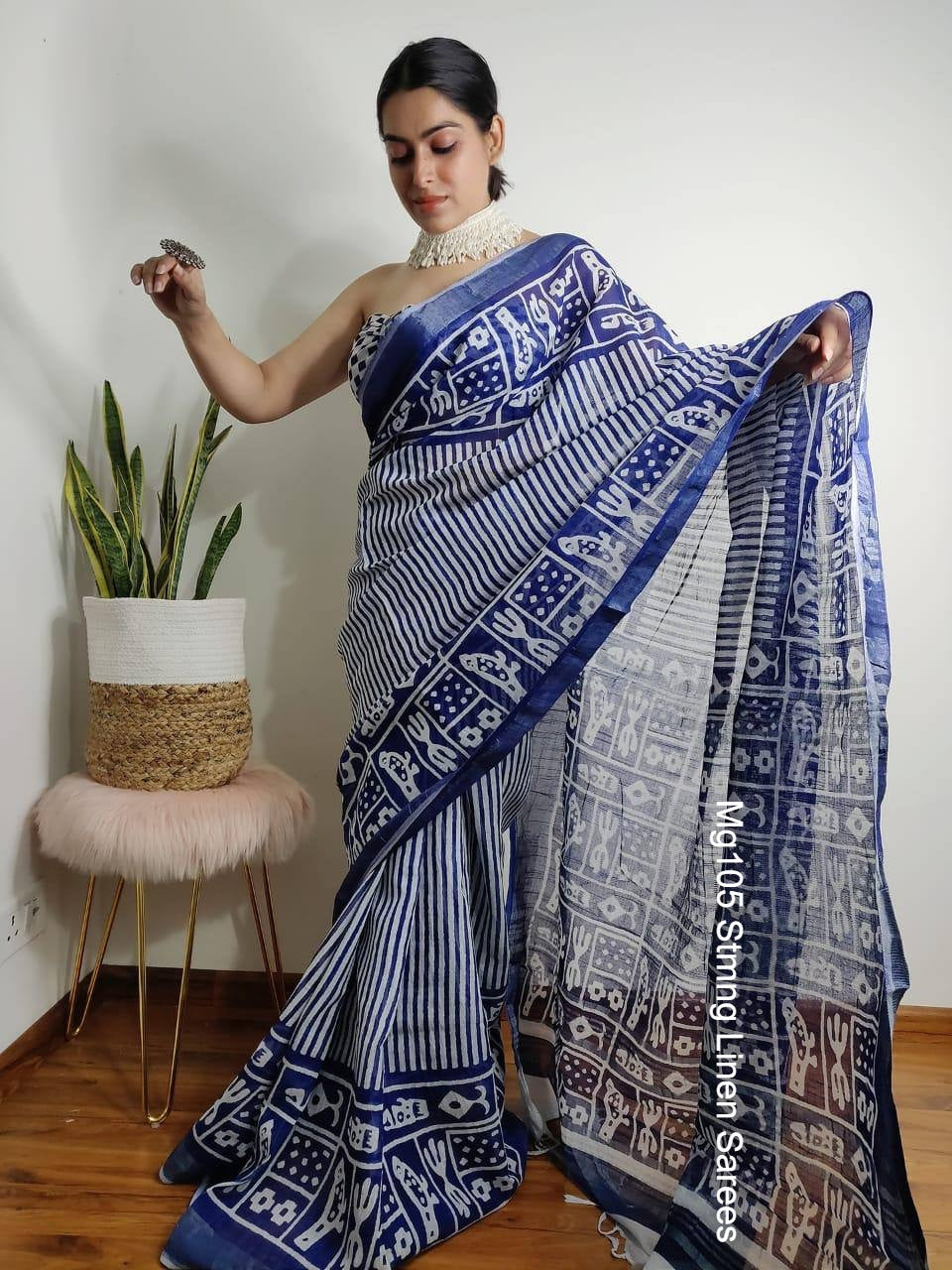Mg105 Stmng Linen Sarees