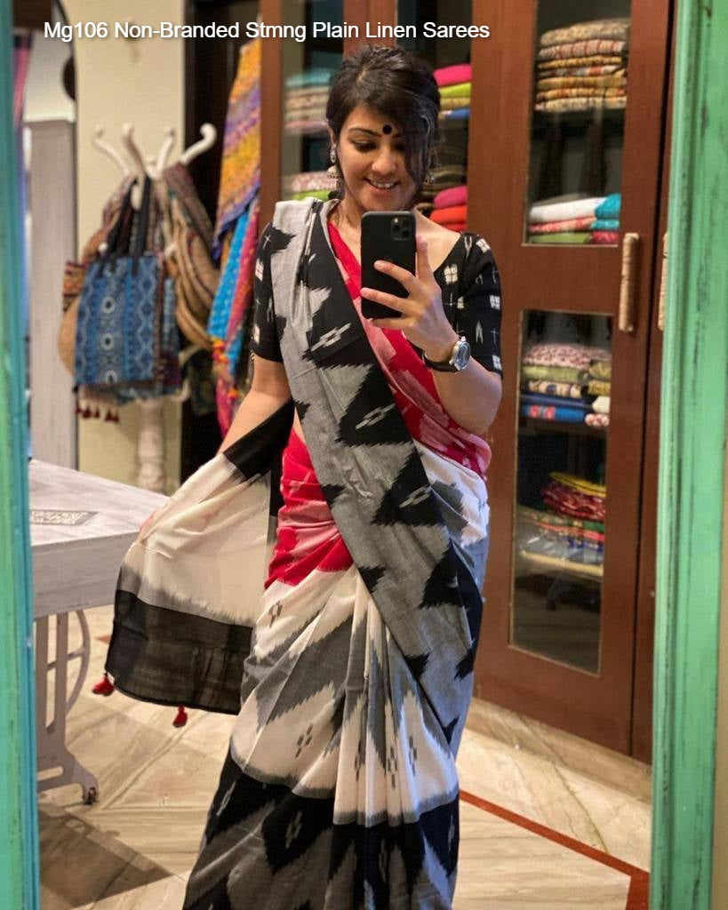 Mg106 Non-Branded Stmng Plain Linen Sarees