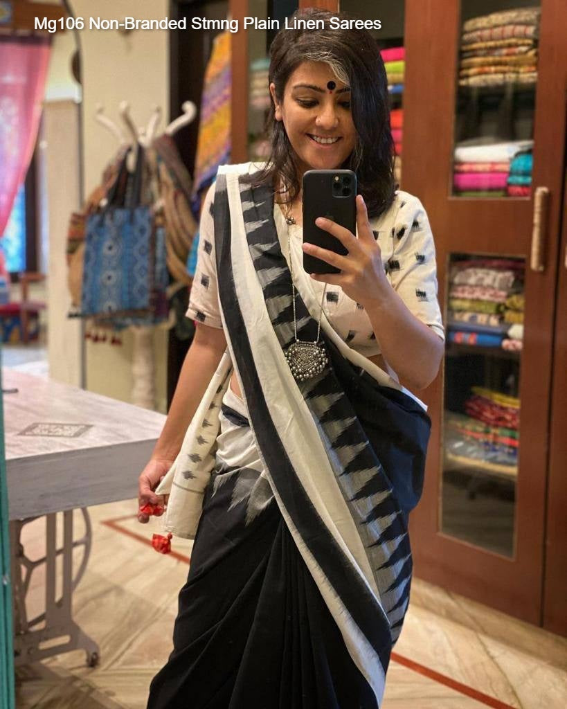 Mg106 Non-Branded Stmng Plain Linen Sarees