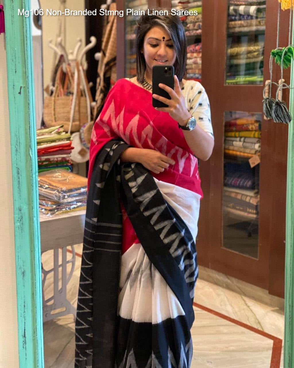 Mg106 Non-Branded Stmng Plain Linen Sarees