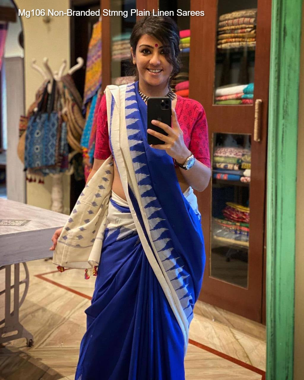 Mg106 Non-Branded Stmng Plain Linen Sarees