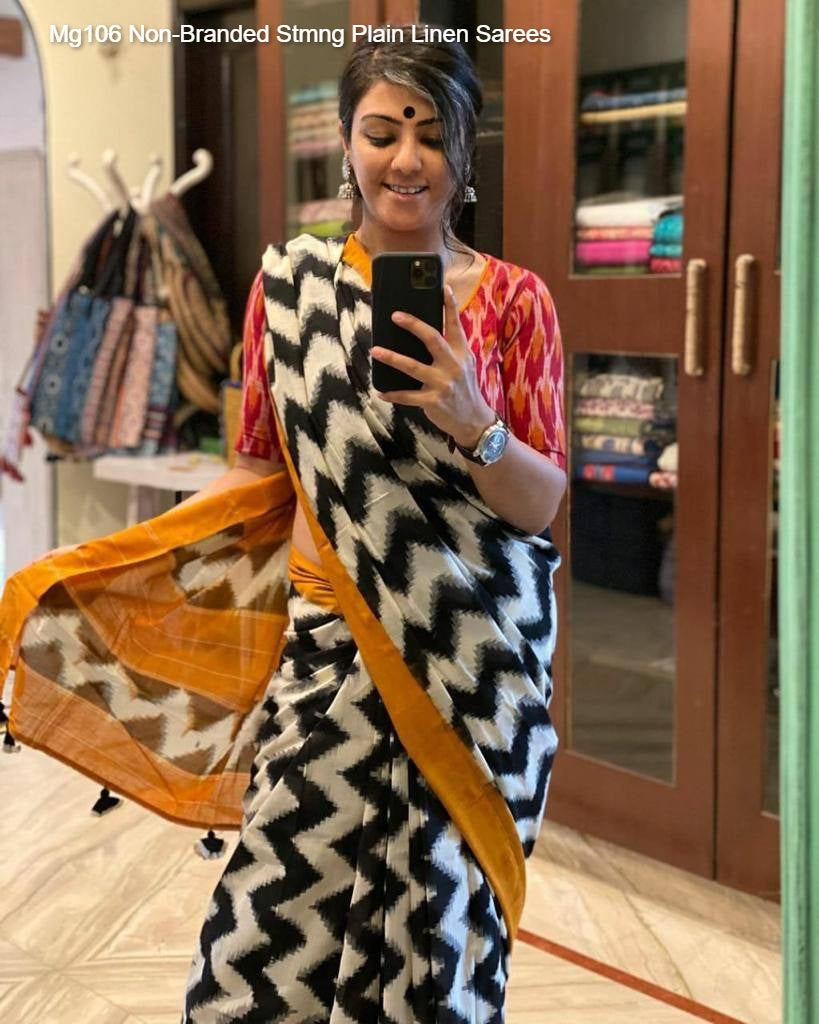 Mg106 Non-Branded Stmng Plain Linen Sarees