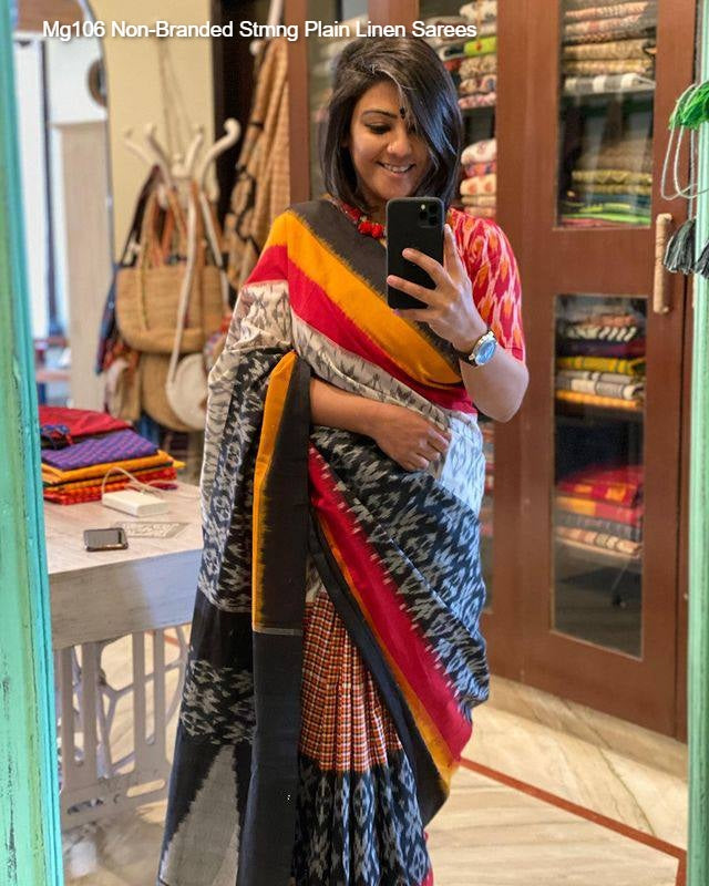 Mg106 Non-Branded Stmng Plain Linen Sarees