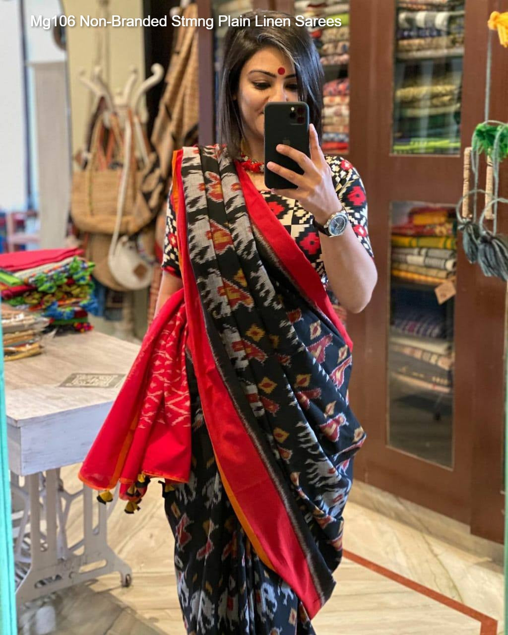 Mg106 Non-Branded Stmng Plain Linen Sarees