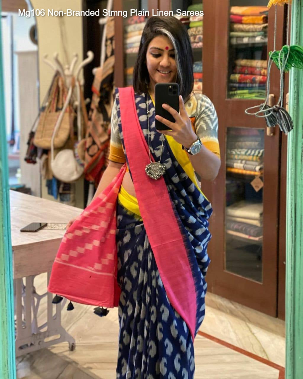 Mg106 Non-Branded Stmng Plain Linen Sarees