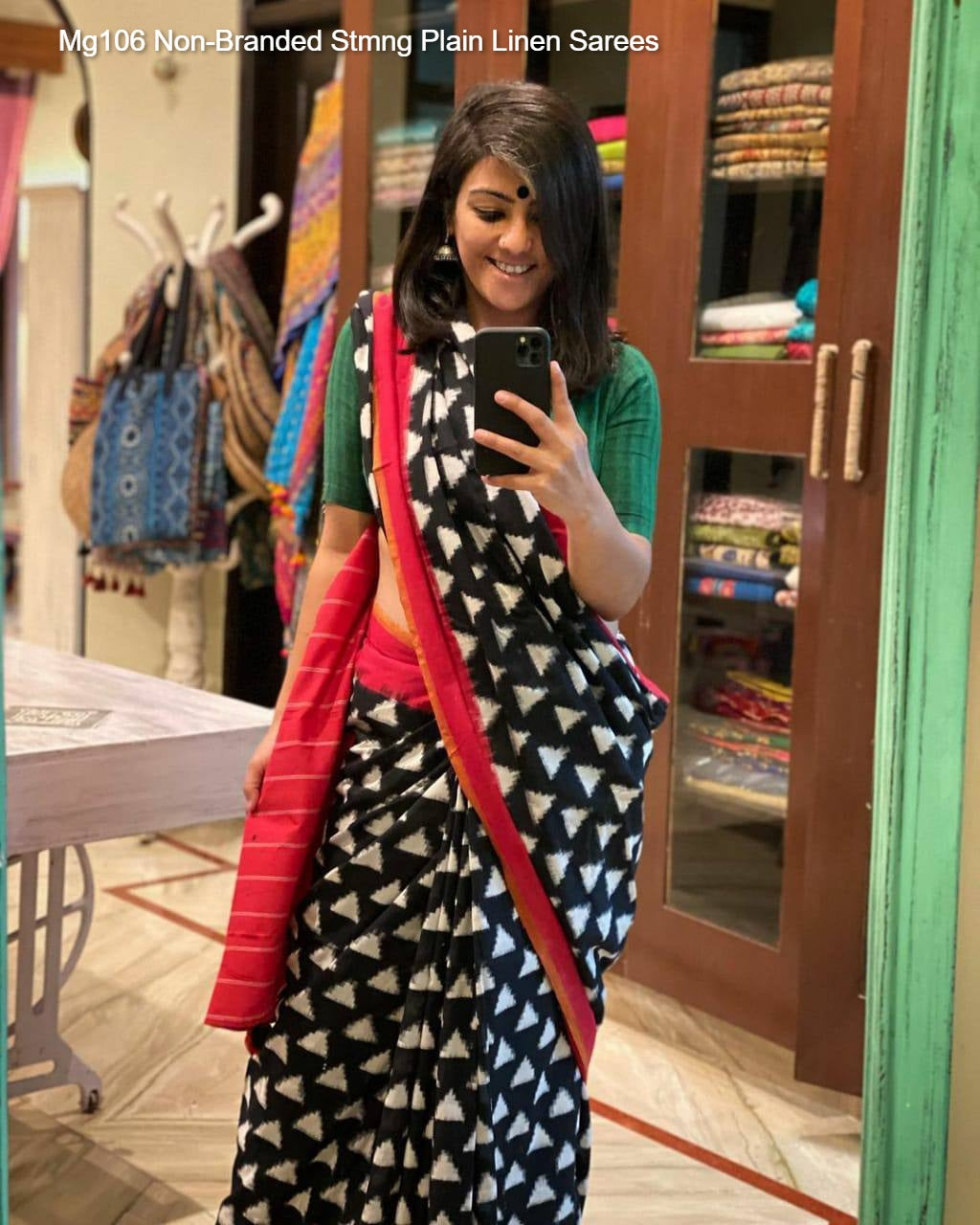 Mg106 Non-Branded Stmng Plain Linen Sarees