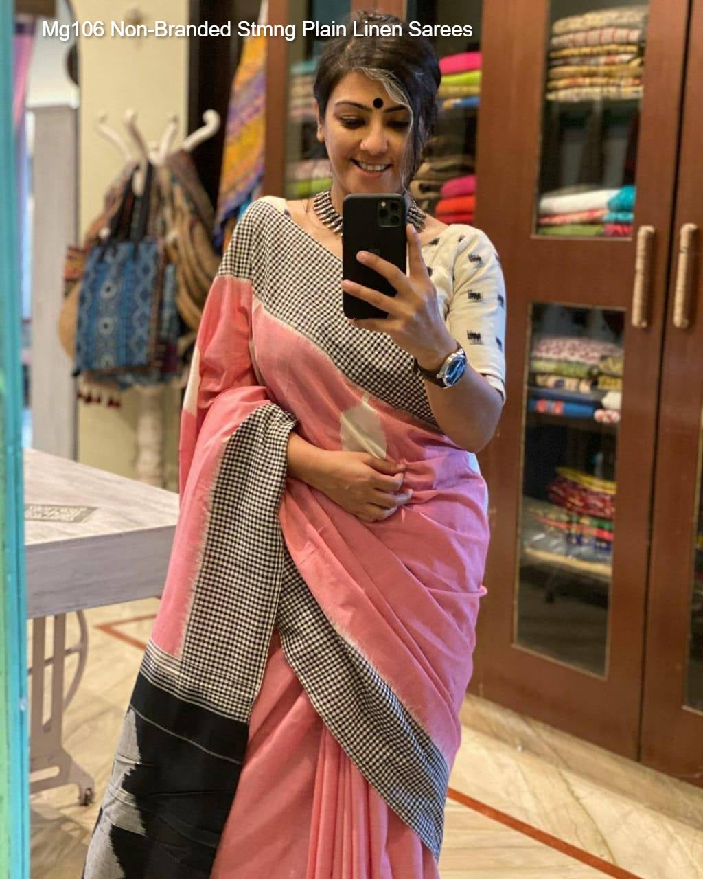 Mg106 Non-Branded Stmng Plain Linen Sarees