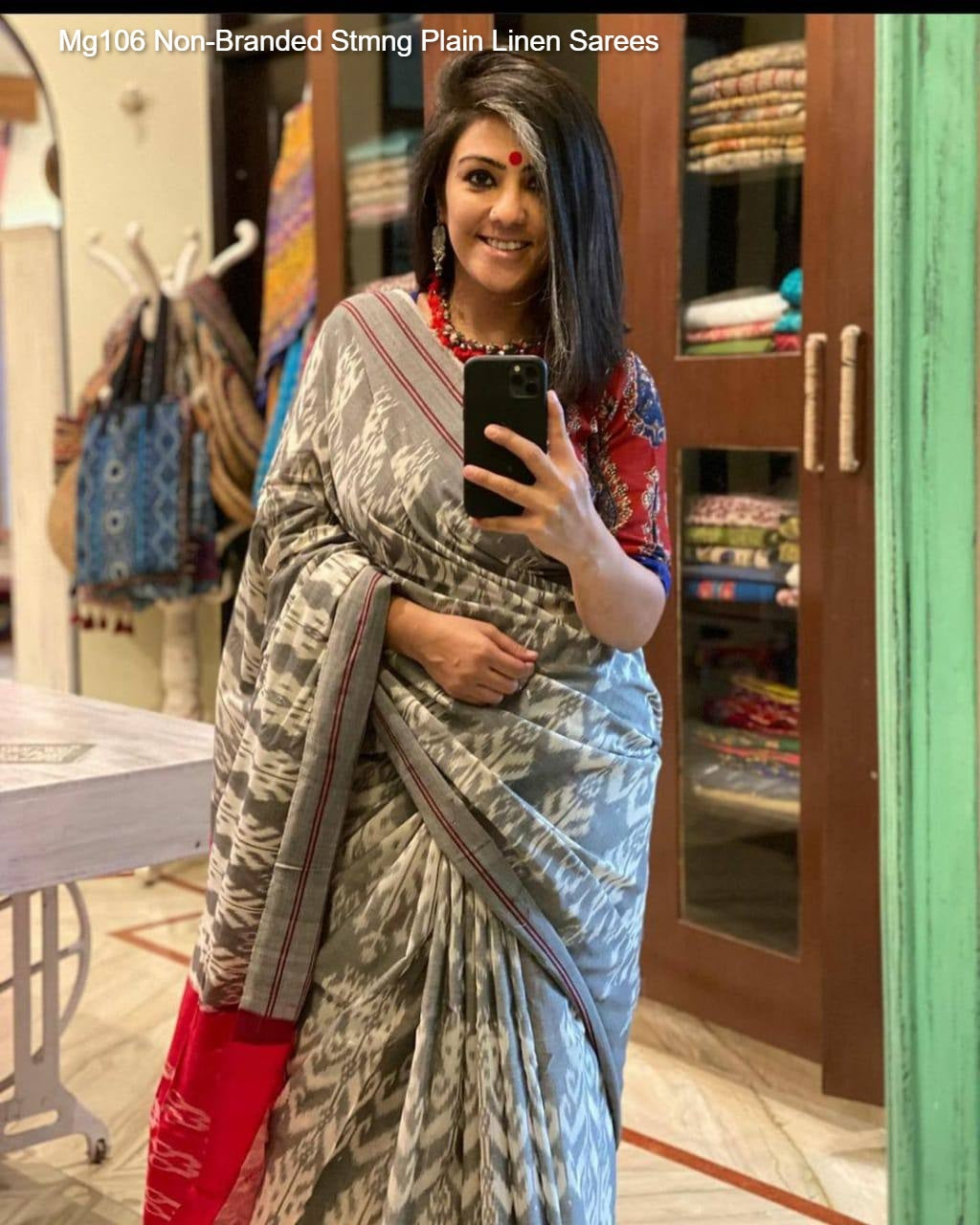 Mg106 Non-Branded Stmng Plain Linen Sarees