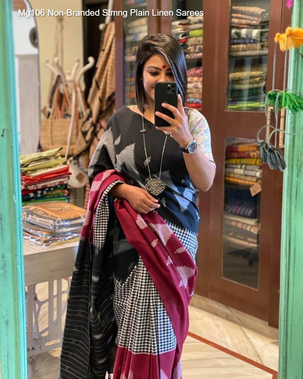 Mg106 Non-Branded Stmng Plain Linen Sarees