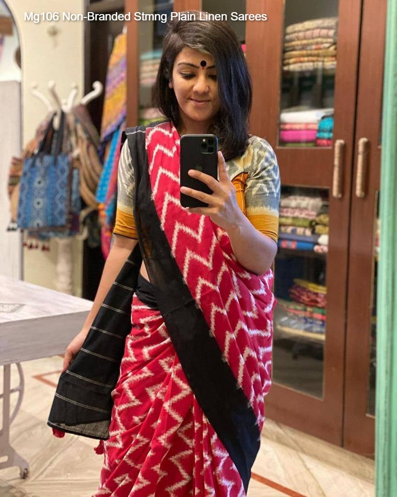 Mg106 Non-Branded Stmng Plain Linen Sarees
