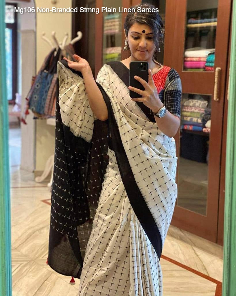 Mg106 Non-Branded Stmng Plain Linen Sarees