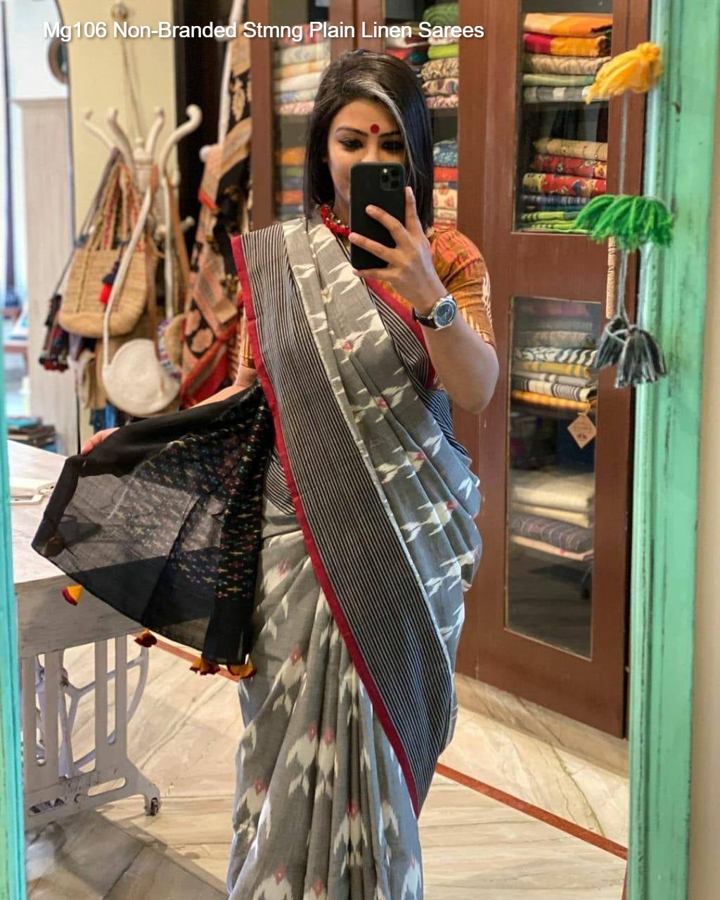 Mg106 Non-Branded Stmng Plain Linen Sarees