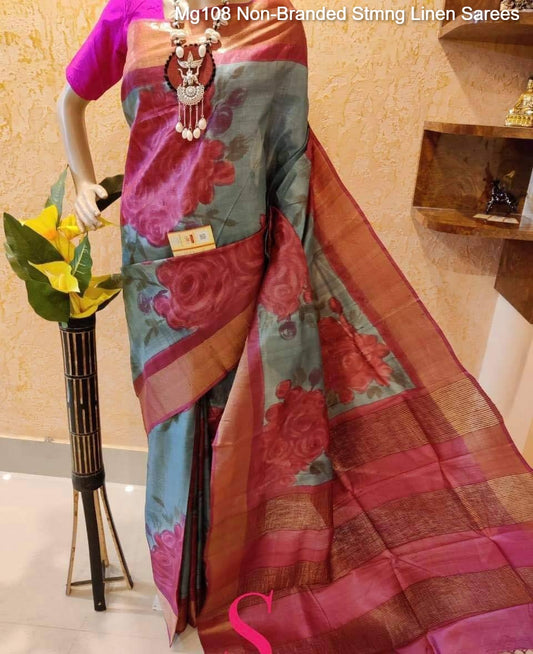 Mg108 Non-Branded Stmng Linen Sarees