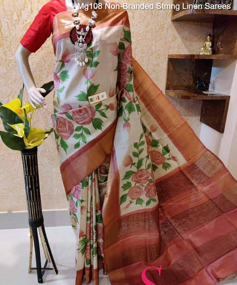 Mg108 Non-Branded Stmng Linen Sarees