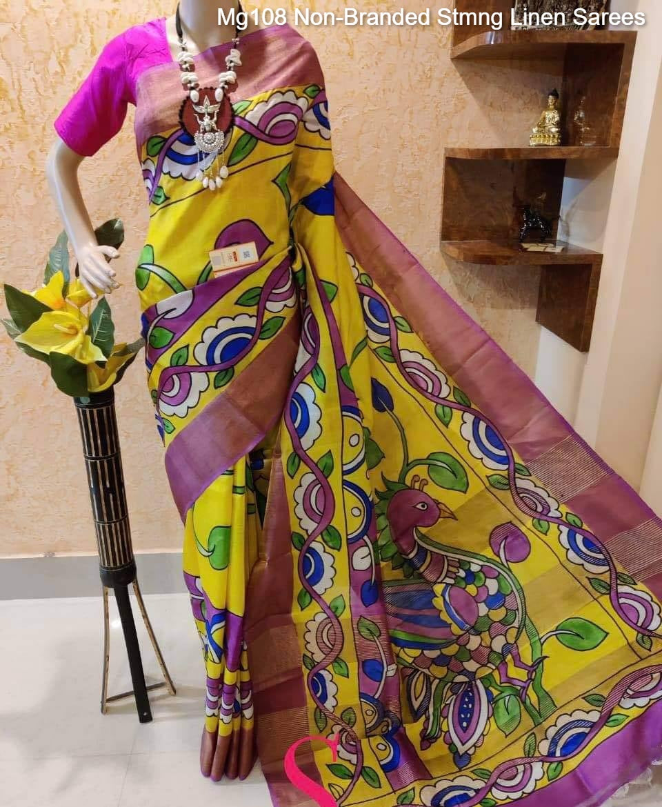 Mg108 Non-Branded Stmng Linen Sarees