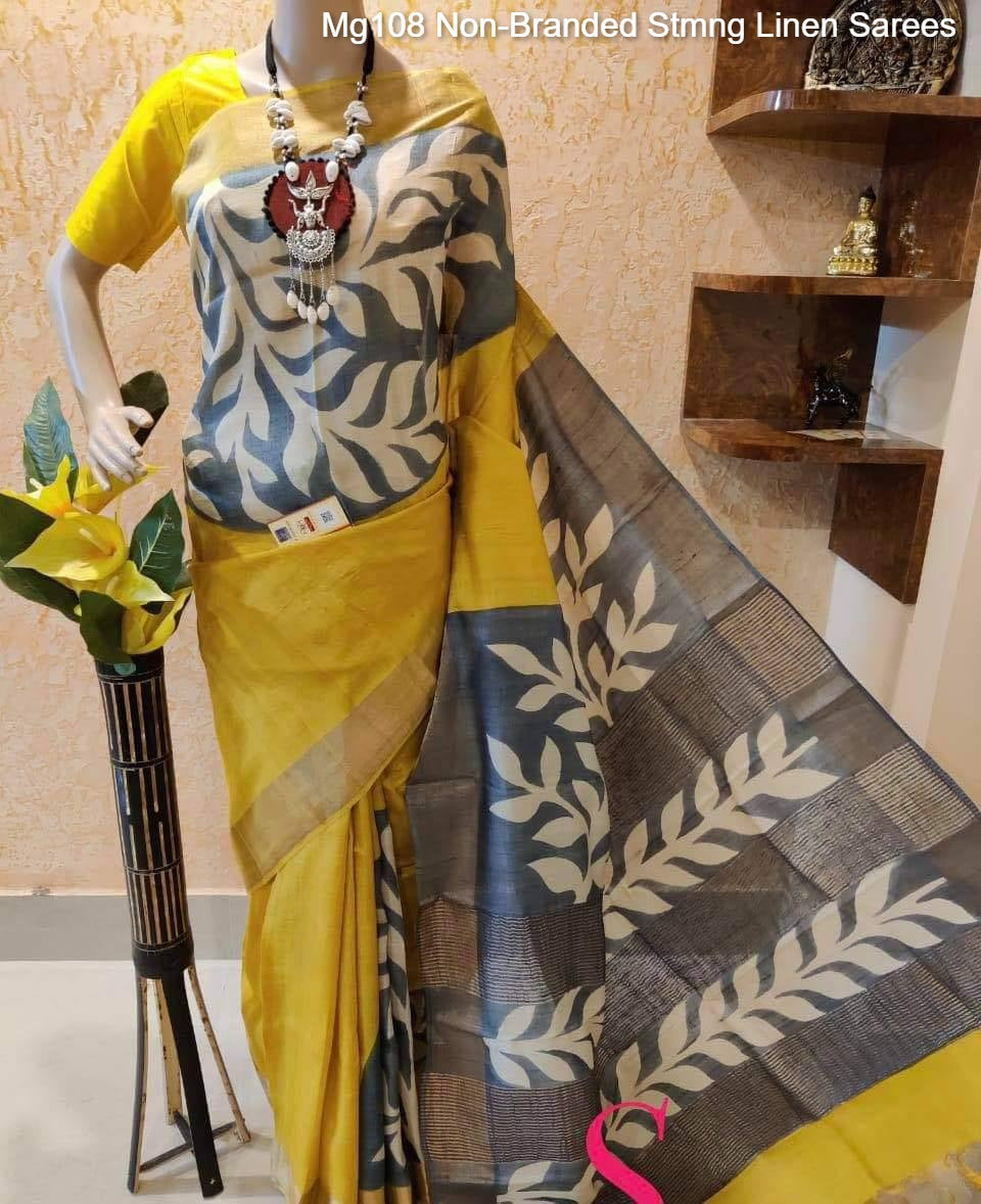 Mg108 Non-Branded Stmng Linen Sarees