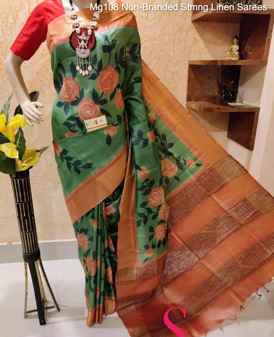 Mg108 Non-Branded Stmng Linen Sarees