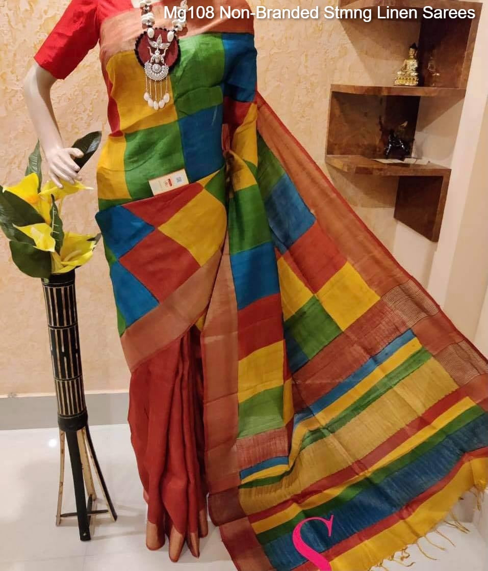 Mg108 Non-Branded Stmng Linen Sarees
