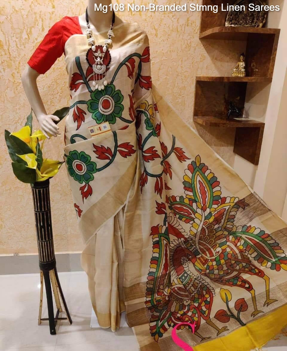 Mg108 Non-Branded Stmng Linen Sarees