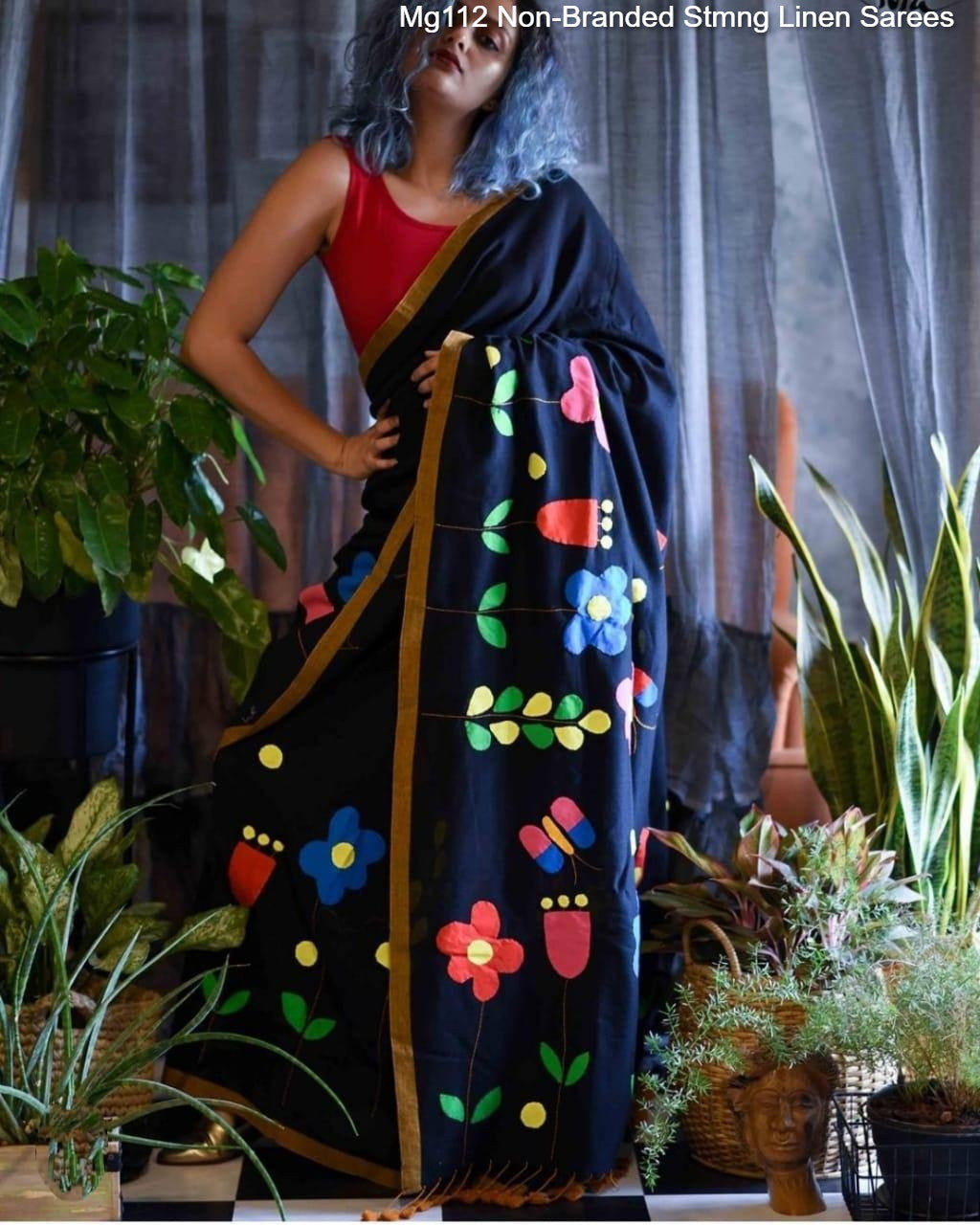 Mg112 Non-Branded Stmng Linen Sarees