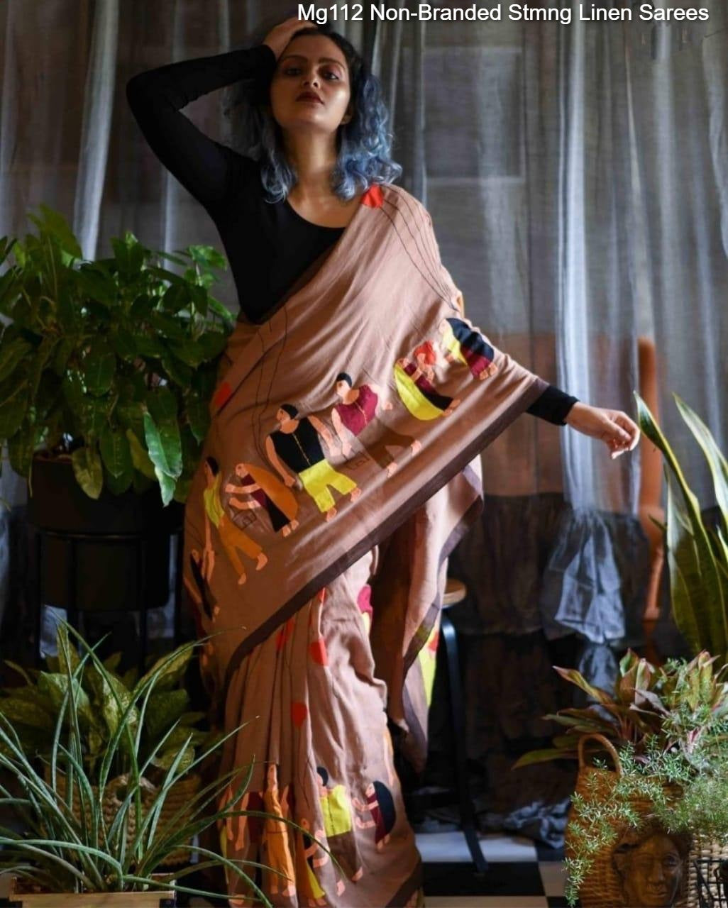 Mg112 Non-Branded Stmng Linen Sarees