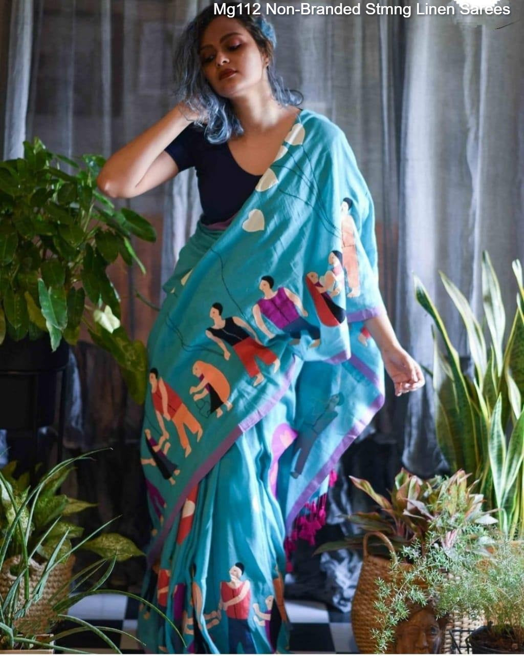 Mg112 Non-Branded Stmng Linen Sarees