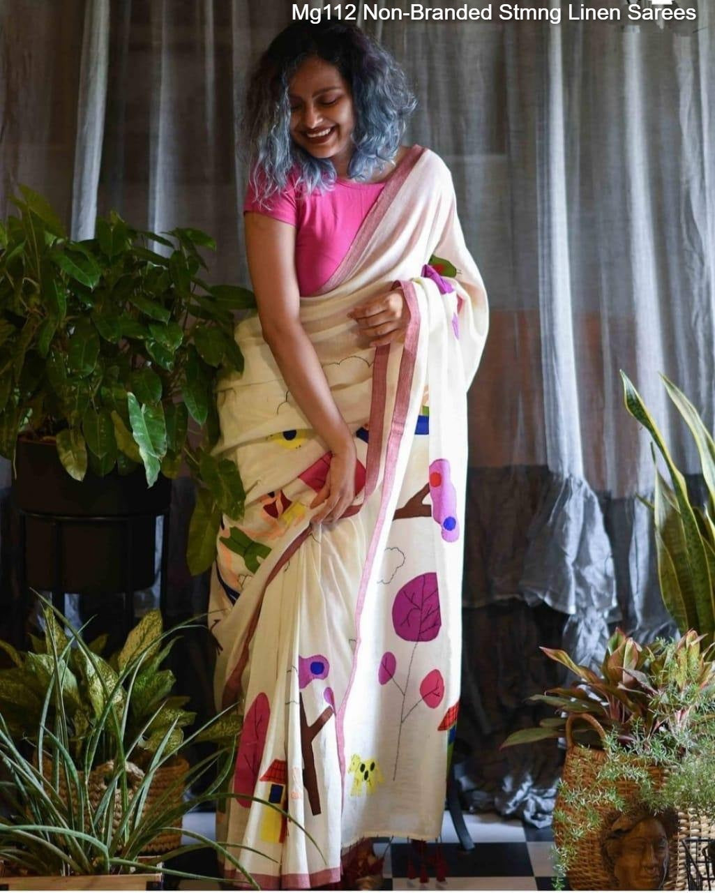 Mg112 Non-Branded Stmng Linen Sarees