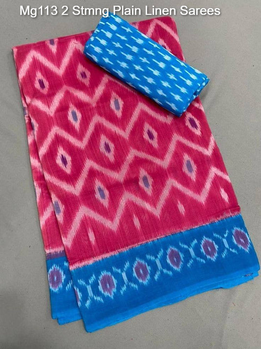 Mg113 2 Stmng Plain Linen Sarees