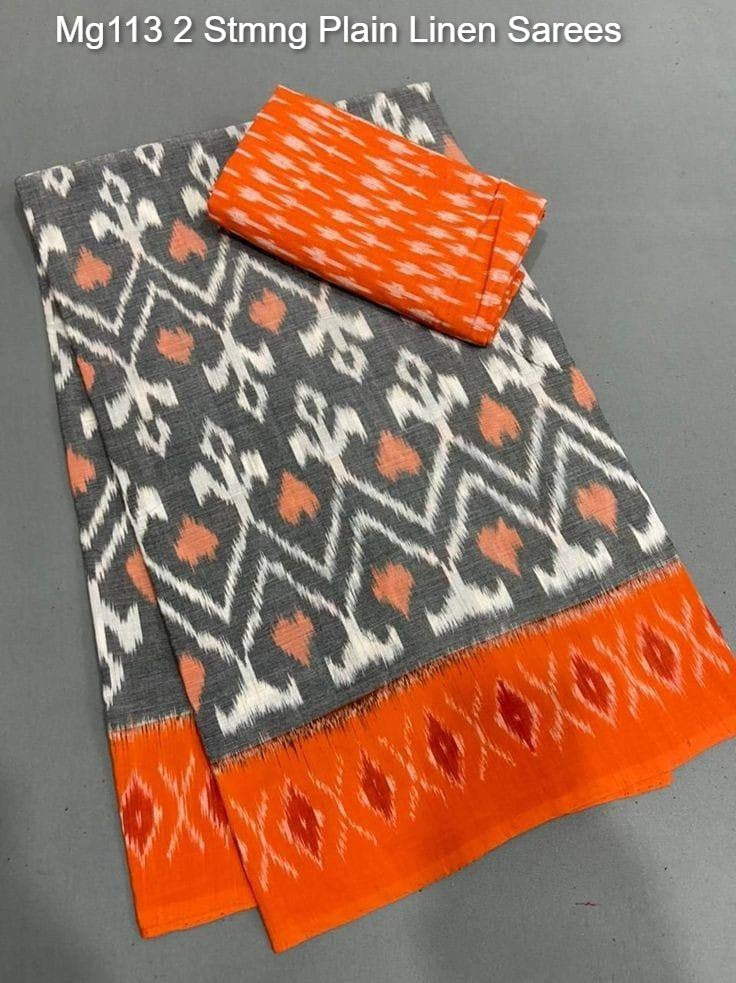 Mg113 2 Stmng Plain Linen Sarees