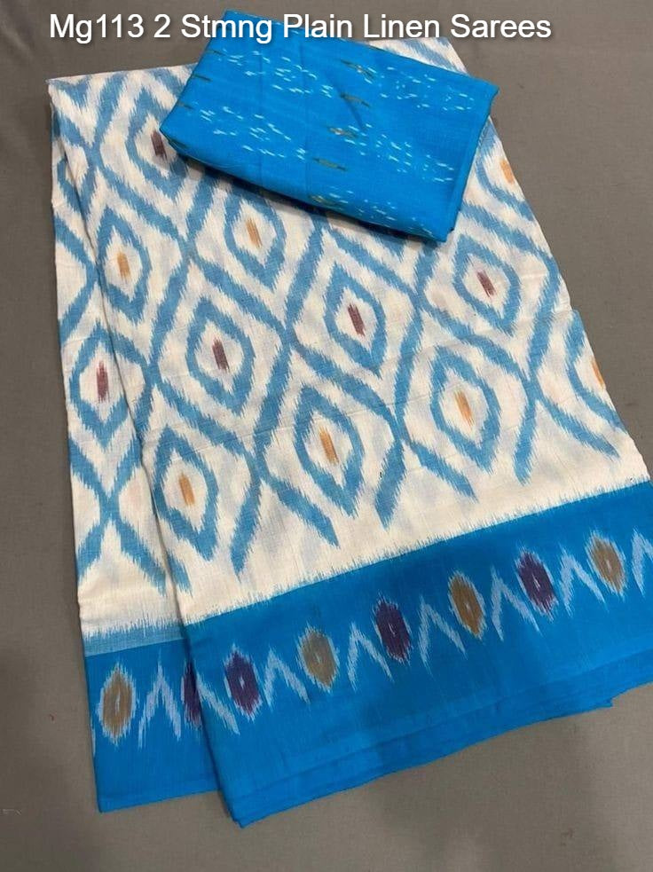 Mg113 2 Stmng Plain Linen Sarees