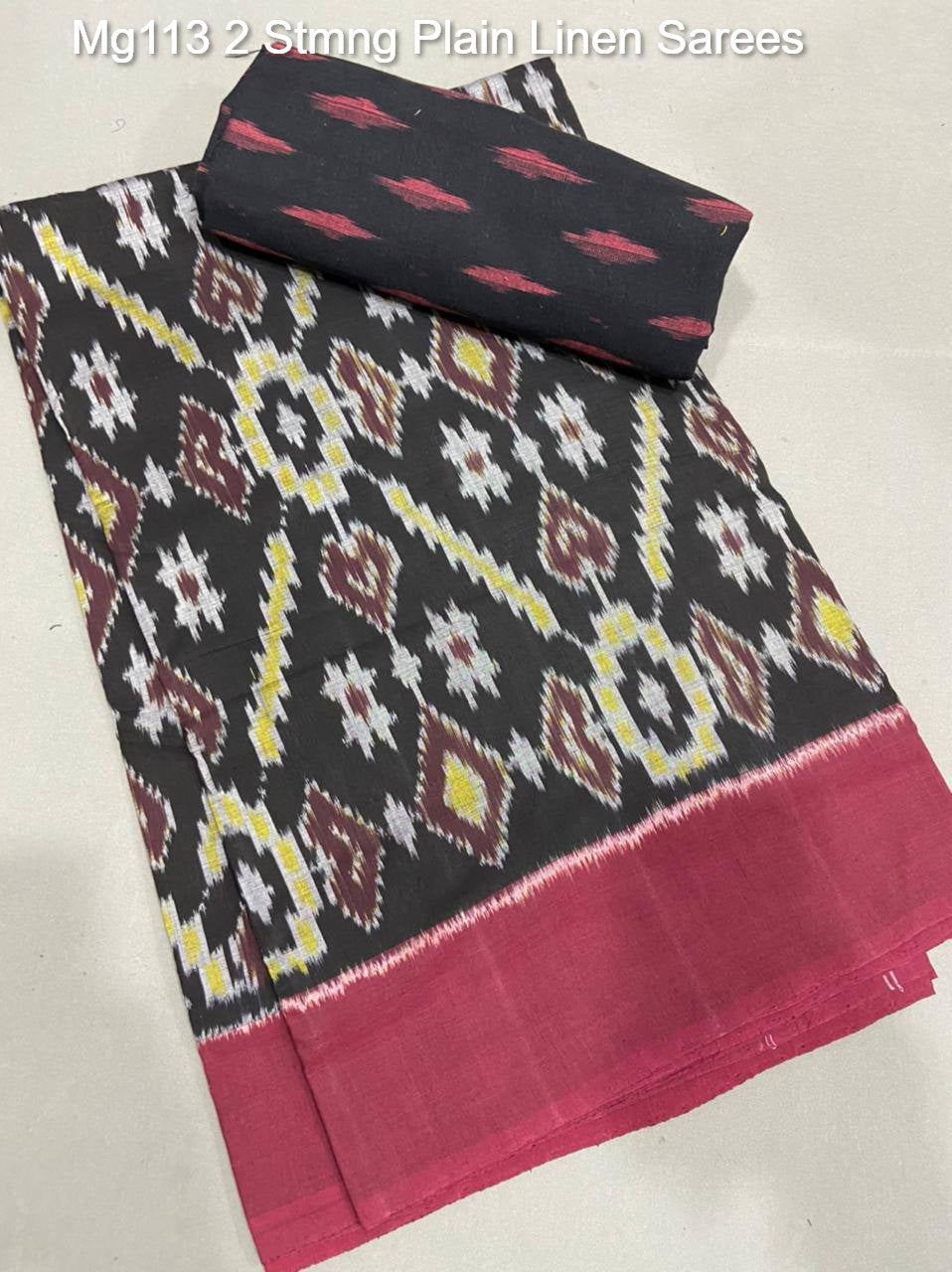 Mg113 2 Stmng Plain Linen Sarees