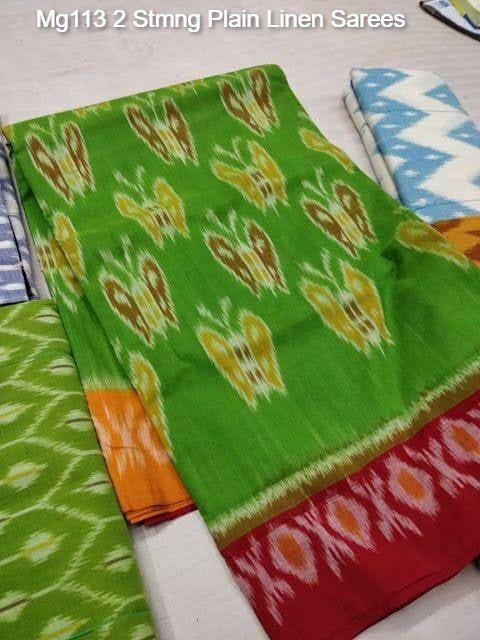 Mg113 2 Stmng Plain Linen Sarees