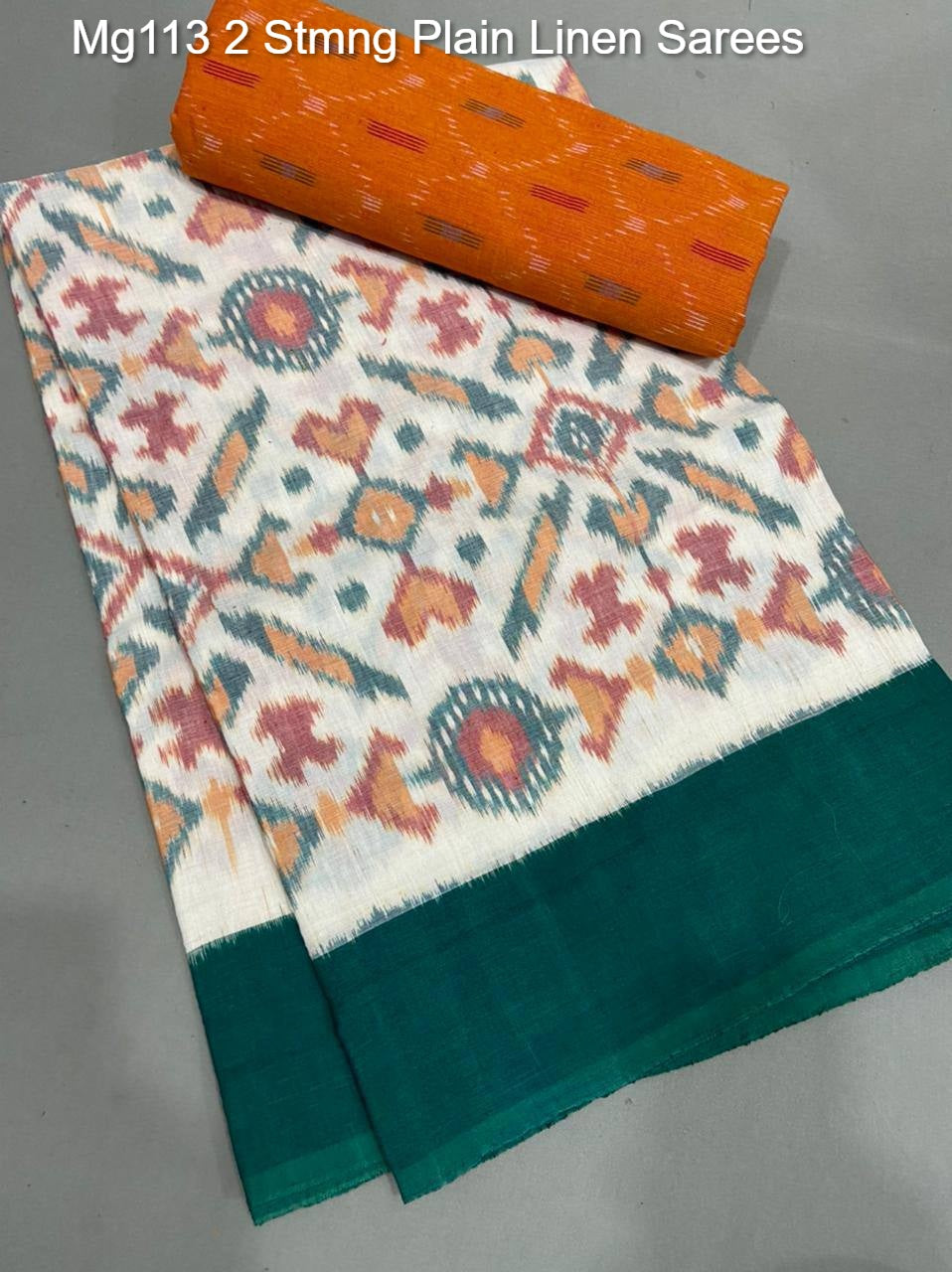 Mg113 2 Stmng Plain Linen Sarees