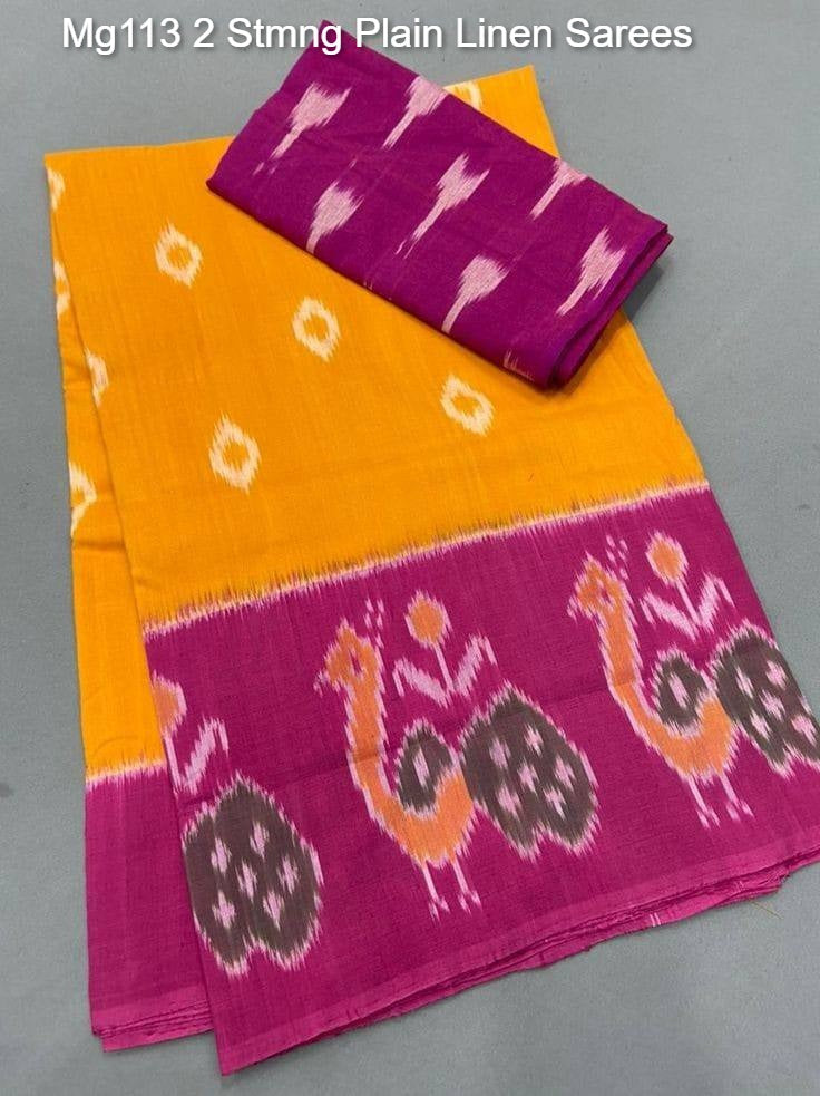 Mg113 2 Stmng Plain Linen Sarees