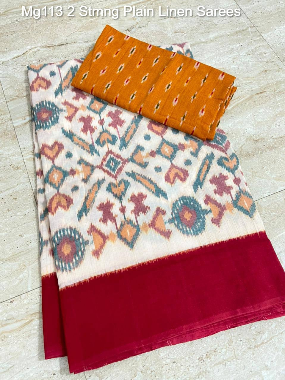 Mg113 2 Stmng Plain Linen Sarees