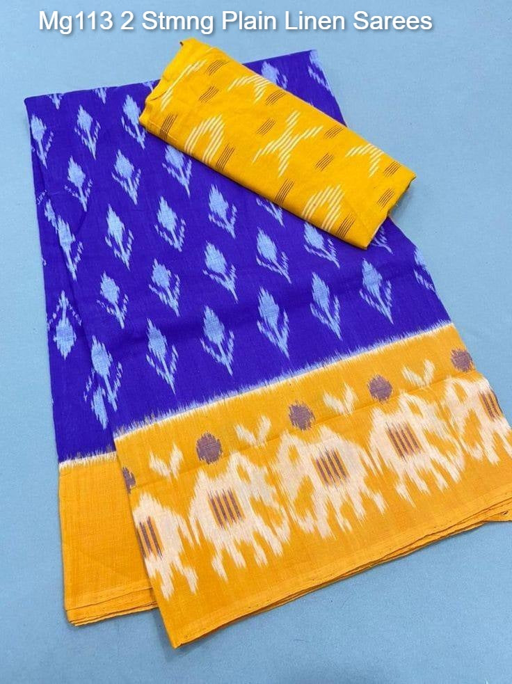 Mg113 2 Stmng Plain Linen Sarees
