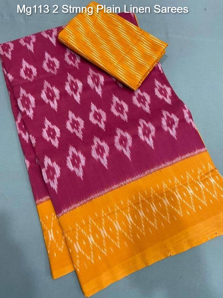 Mg113 2 Stmng Plain Linen Sarees