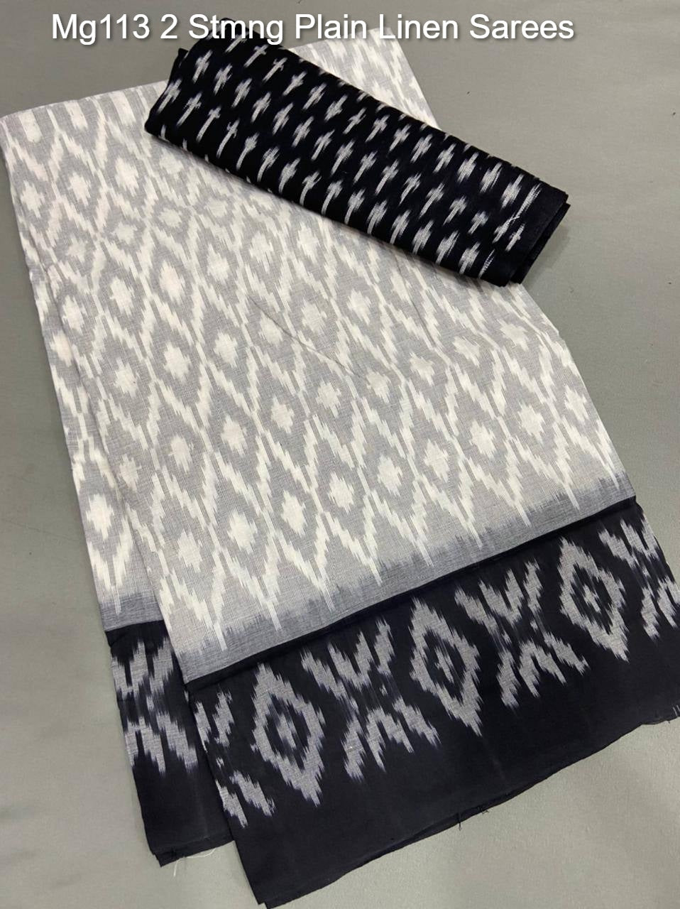 Mg113 2 Stmng Plain Linen Sarees