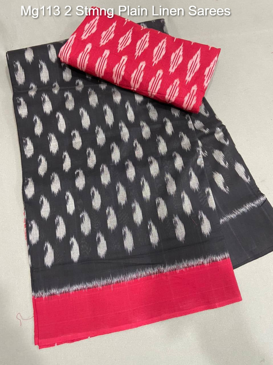 Mg113 2 Stmng Plain Linen Sarees