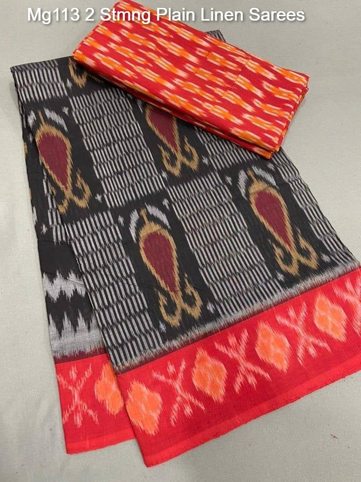Mg113 2 Stmng Plain Linen Sarees