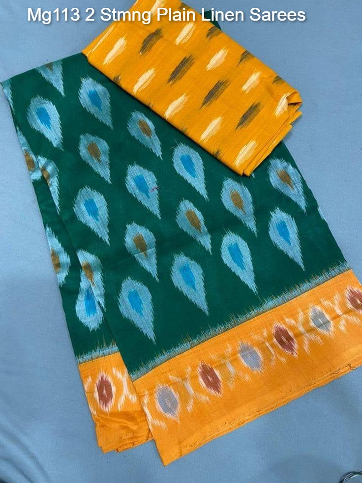 Mg113 2 Stmng Plain Linen Sarees