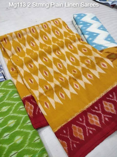 Mg113 2 Stmng Plain Linen Sarees