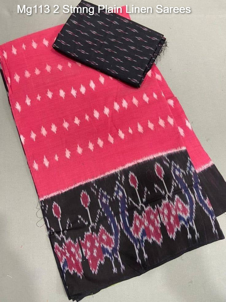 Mg113 2 Stmng Plain Linen Sarees