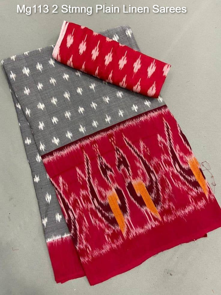 Mg113 2 Stmng Plain Linen Sarees