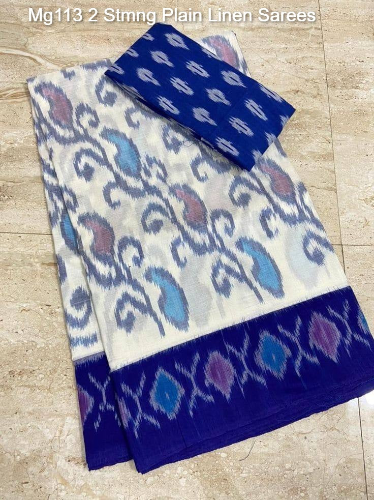Mg113 2 Stmng Plain Linen Sarees