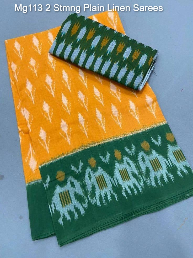 Mg113 2 Stmng Plain Linen Sarees