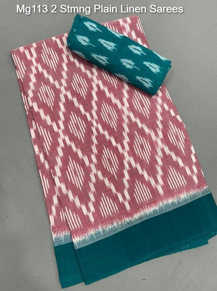 Mg113 2 Stmng Plain Linen Sarees